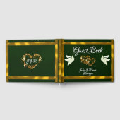 Tauben, Herz und Band - Smaragd/Gold Gästebuch (Voll)