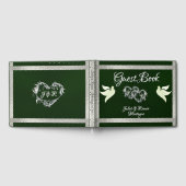 Tauben, Herz und Band - Smaragd/Silber Gästebuch (Voll)