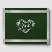 Tauben, Herz und Band - Smaragd/Silber Gästebuch (Rückseite)