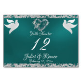 Tauben, Herz und Glitzer - Aquamarine Tischnummer (Rückseite)