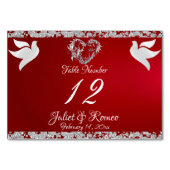 Tauben, Herz und Glitzer - Crimson-Tischnummer Tischnummer (Rückseite)