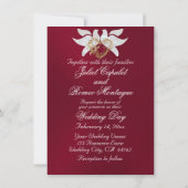 Tauben, Herz und Gold-Blätter auf Burgund Einladung (Rückseite)