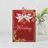 Tauben, Herz und Gold-Rahmen für Crimson Red Einladung (Stehend Vorderseite)