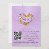 Tauben, Herzen, QR Code - Lavendel/Gold Einladung (Rückseite)