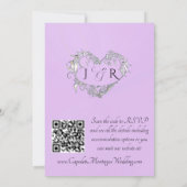 Tauben, Herzen, QR Code - Lavendel Perl/Silber Einladung (Rückseite)
