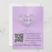 Tauben, Herzen, QR Code - Lavendel/Silber Einladung (Rückseite)