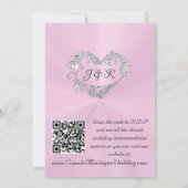Tauben, Herzen, QR Code - Pastellrosa/Silber Einladung (Rückseite)