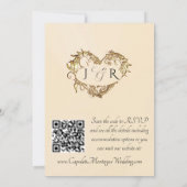 Tauben, Herzen, QR Code - Peach Pearl/Gold Einladung (Rückseite)