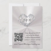 Tauben, Herzen, QR Code - Perlenweiß/Silber Einladung (Rückseite)