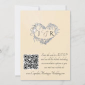 Tauben, Herzen, QR-Code - Pfirsich Perle/Silber Einladung (Rückseite)