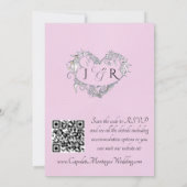 Tauben, Herzen, QR-Code - Pink Pearl/Silber Einladung (Rückseite)
