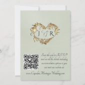 Tauben, Herzen, QR-Code - Salbei Pearl/Gold Einladung (Rückseite)