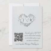 Tauben, Herzen, QR Code - Silber Pearl/Silber Einladung (Rückseite)