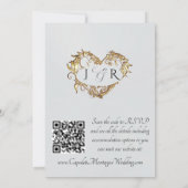Tauben, Herzen, QR-Code - Silber Perle/Gold Einladung (Rückseite)