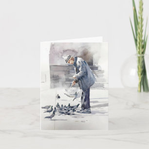 Tauben in Aquarellen gefüttert Karte