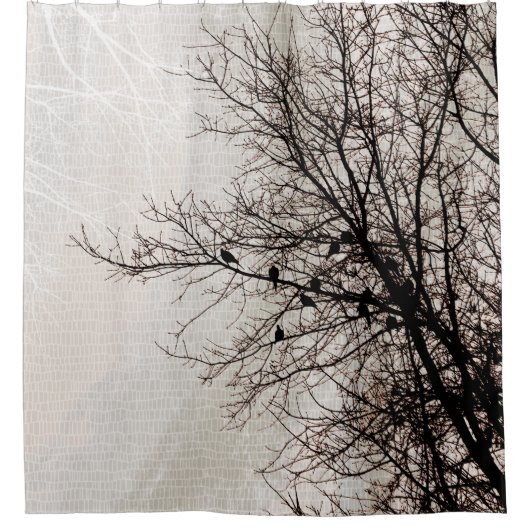 Tauben in Silhouette Tree Neutral Mosaik Duschvorhang (Vorderseite)