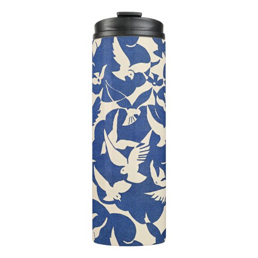 Tauben in Weiß und Blau Thermosbecher (Vorderseite)