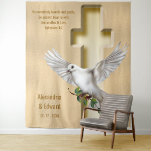 Tauben Kreuz Gold Faux Folie Hochzeitskulisse Wandteppich