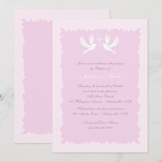 Tauben Religiöse Einladung Rosa (Vorne/Hinten)