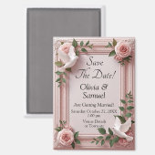 Tauben & rosa Rosen 3D-Effekt, Save The Date Magnet (Vorderseite/Rückseite)