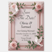 Tauben & rosa Rosen 3D-Effekt, Save The Date Magnet (Vorderseite)