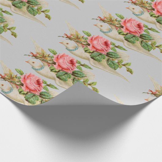 Tauben-tragende Rose Geschenkpapier (Ecke)