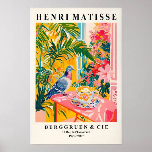 Tauben-Trinkkaffee-Kunstposter Lustiger Matisse Poster (Vorne)