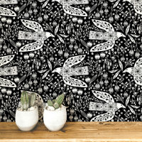 Tauben und Blume Weiß auf Black Bird Art