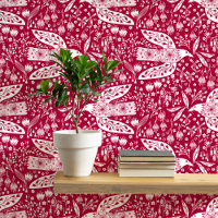 Tauben und Blume Weiß auf Red Bird Art