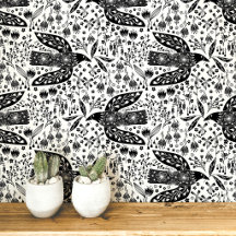 Tauben und Blumen Schwarz-Weiß-Vogelkunst