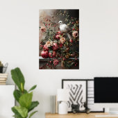 Tauben- und Granatapfel-Kunstposter, dunkles Cotta Poster (Heimbüro)