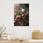 Tauben- und Granatapfel-Kunstposter, dunkles Cotta Poster (Küche)
