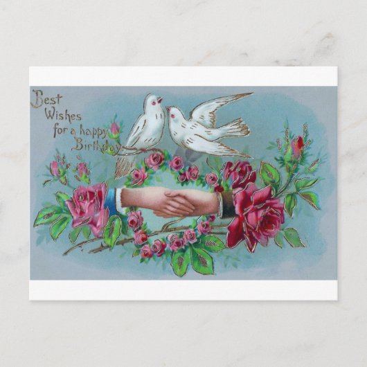 Tauben und Handshake zum Geburtstag Postkarte (Vorderseite)