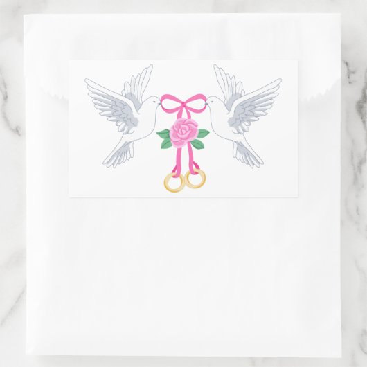 Tauben und Hochzeitsringe Rechteckiger Aufkleber (Tasche)