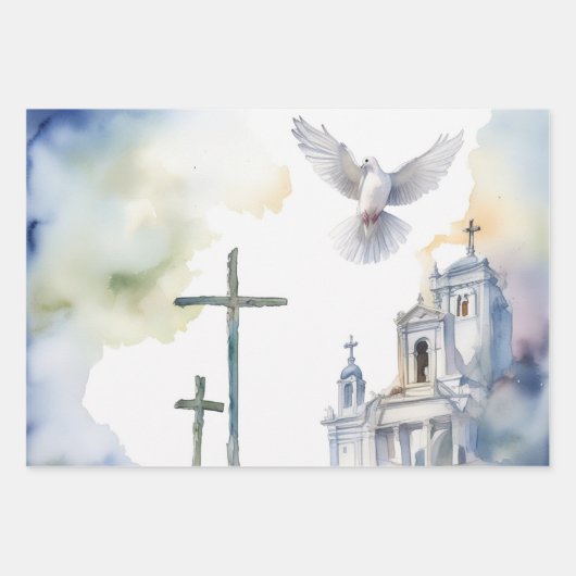 Tauben und Kreuzharmonie Geschenkpapier Set (Vorderseite)