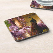 Tauben und Pfauen im Garten Getränkeuntersetzer (Linke Seite)