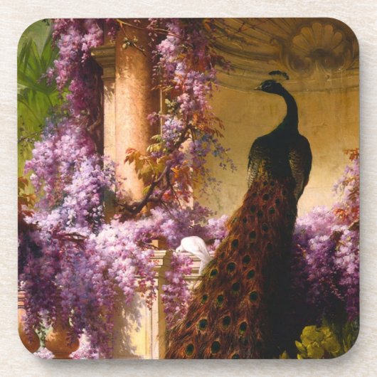 Tauben und Pfauen im Garten Getränkeuntersetzer (Vorderseite)