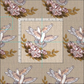 Tauben und Rose Stoff (Kachel)