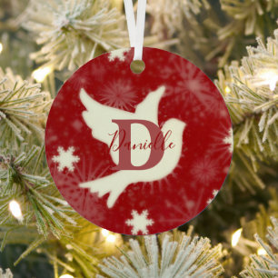 Tauben und Schneeflocken personalisiert Ornament Aus Metall