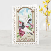 Tauben und Stiefmütterchen Vintag zum Geburtstag Karte (Gelbe Blume)