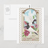 Tauben und Stiefmütterchen Vintag zum Geburtstag Postkarte (Vorne/Hinten)