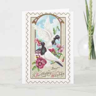 Tauben und Stiefmütterchen Vintage Geburtstag Karte