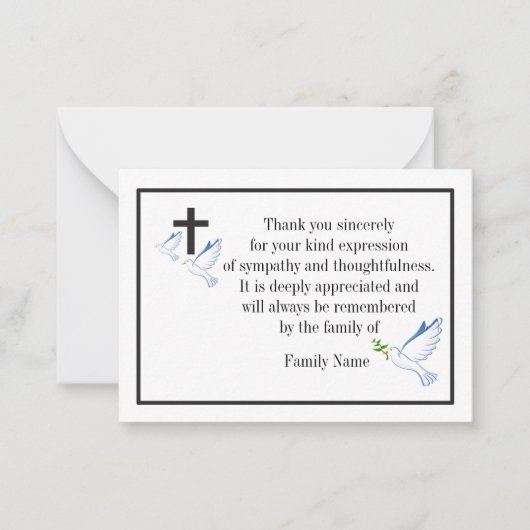 Tauben und überqueren nach der Beerdigung danke Ih Mitteilungskarte (Vorderseite)