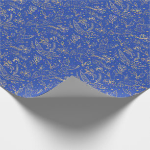 Tauben von Peace Royal Blue Shimmer Gold Foil Flor Geschenkpapier