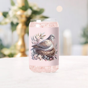 Taubennest in Rosa mit Blumen und Olivenzweigen Dosenglas
