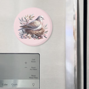 Taubennest in Rosa mit Blumen und Olivenzweigen Magnet