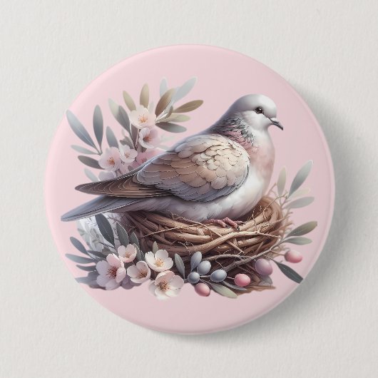 Taubennest mit Blume und Olivenzweigen Button (Vorderseite)