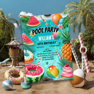 Tauchboy Wasser blau Cool Pool Party 13. Geburtsta Einladung