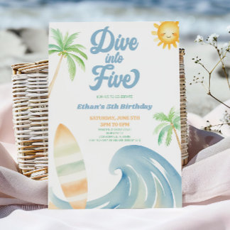 Tauche ein in die fünf Strand-Surf-Blue 5. Geburts Einladung