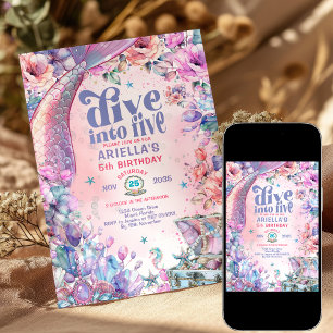 Tauche ein in Five Flower Glitter Meerjungfrauensc Einladung